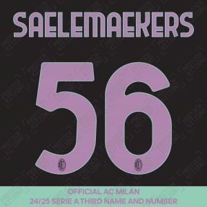 Saelemaekers 56 (Official AC Milan 2024/25 Third Serie A Name and Numbering)