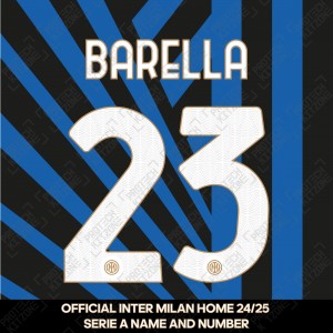 Barella 23 - Official Inter Milan 2024/25 Home Name and Numbering 