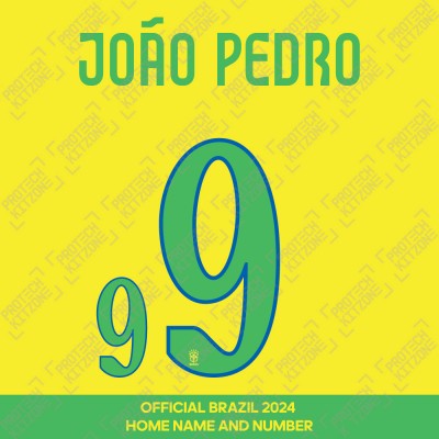 João Pedro 9 - Official Brazil 2024 Home Name and Numbering 