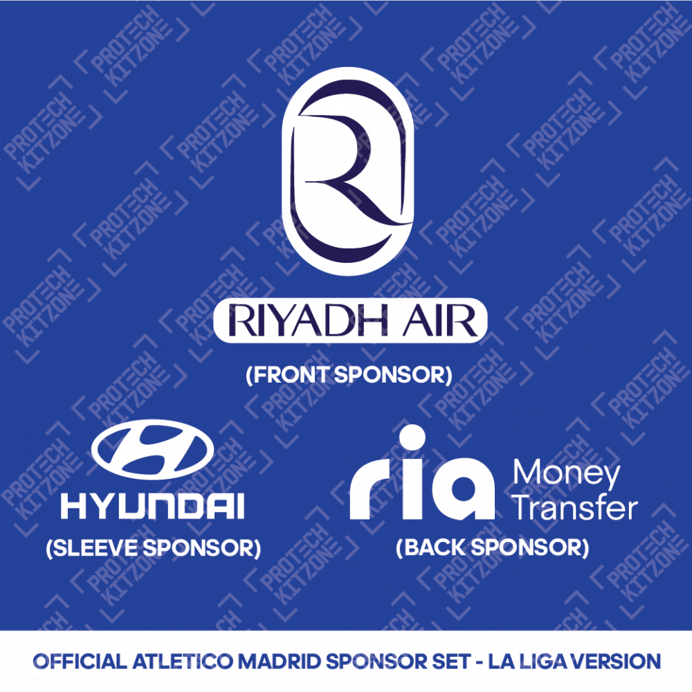 Riyadh Air + Hyundai + Ria Money Transfer La Liga Sponsor Set - For Atletico Madrid 2023/24 Away Shirt 