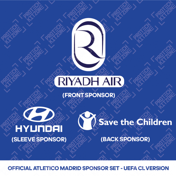 Riyadh Air + Hyundai + Save the Children (UEFA Champions League Sponsor Set) - For Atletico Madrid 2023/24 Away Shirt 