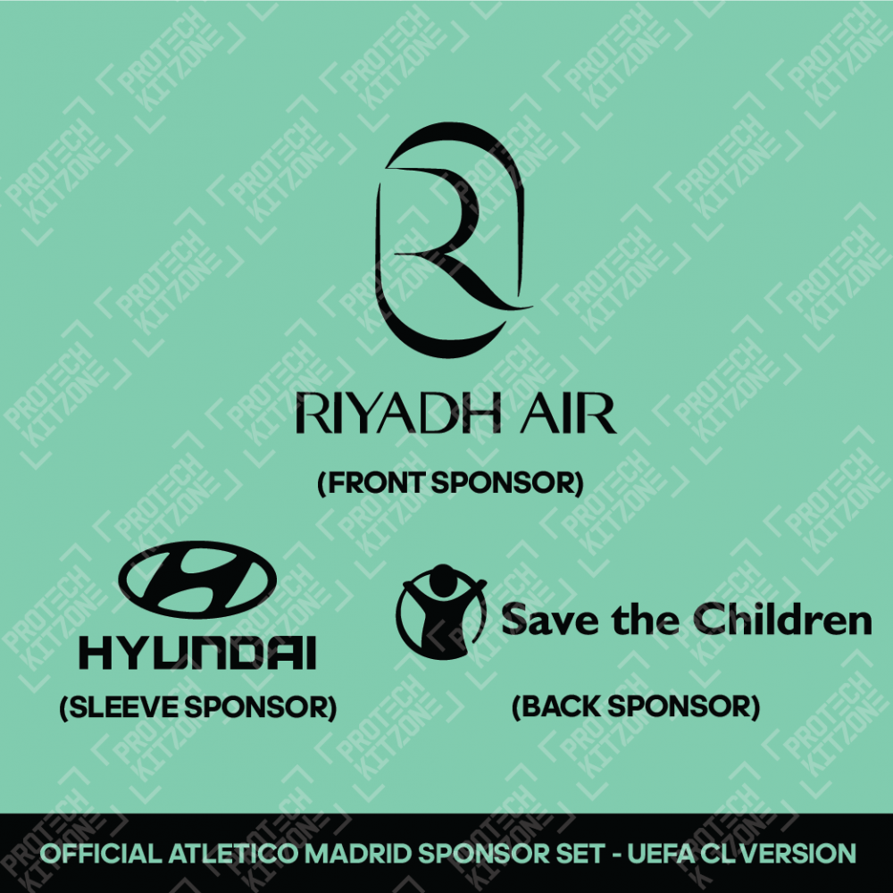 Riyadh Air + Hyundai + Ria Money Transfer (UEFA Champions League Sponsor Set) - For Atletico Madrid 2023/24 Third Shirt 