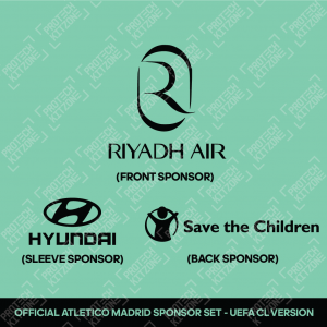 Riyadh Air + Hyundai + Save the Children (UEFA Champions League Sponsor Set) - For Atletico Madrid 2023/24 Third Shirt 