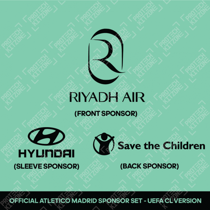 Riyadh Air + Hyundai + Save the Children (UEFA Champions League Sponsor Set) - For Atletico Madrid 2023/24 Third Shirt 