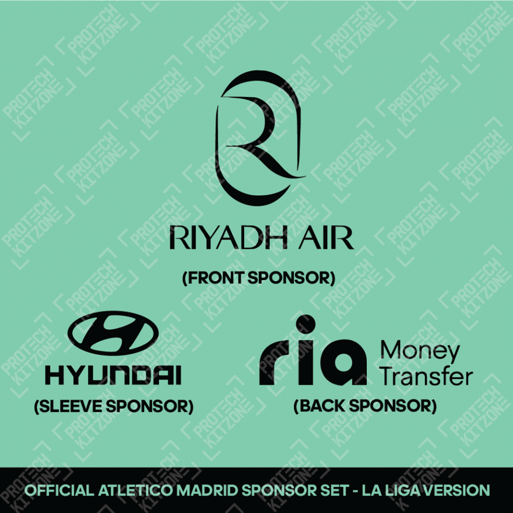 Riyadh Air + Hyundai + Ria Money Transfer La Liga Sponsor Set - For Atletico Madrid 2023/24 Third Shirt 