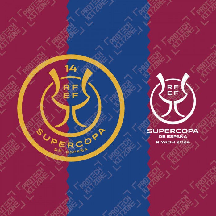 Official Supercopa De España 14 Champions Riyadh 2024 Patch + Match Detail Printing (For FC Barcelona 2023/24 Home Shirt)
