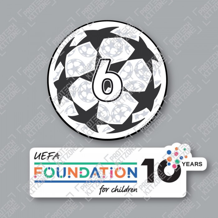 Official Sporting iD UEFA UCL Starball BOH6 + UEFA Foundation 10yr Anniversary Badge Set