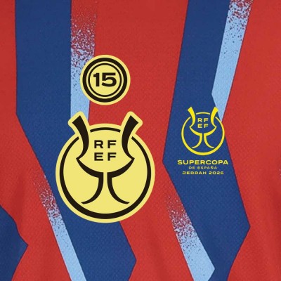 Official RFEF Supercopa Badge + Champions 15 + Match Detail Printing (For FC Barcelona 2025/26 Fourth Shirt)
