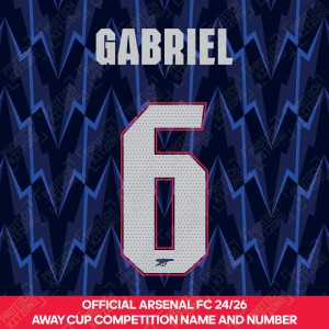 Gabriel 6 - Official Arsenal 2025/26 Away Club Name and Numbering