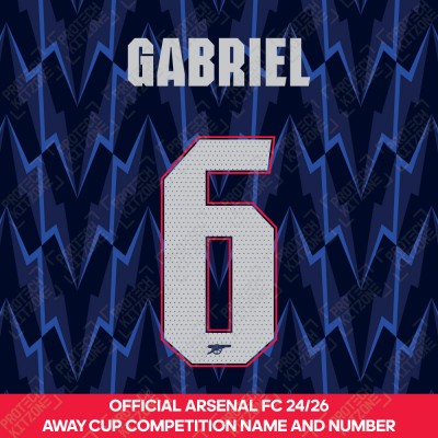 Gabriel 6 - Official Arsenal 2025/26 Away Club Name and Numbering