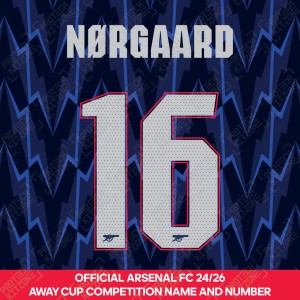 Nørgaard 16 - Official Arsenal 2025/26 Away Club Name and Numbering Nørgaard 16 - Official Arsenal 2025/26 Away Club Name and Numbering