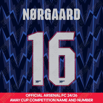 Nørgaard 16 - Official Arsenal 2025/26 Away Club Name and Numbering