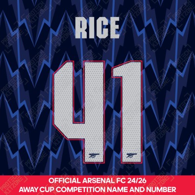Rice 41 - Official Arsenal 2025/26 Away Club Name and Numbering