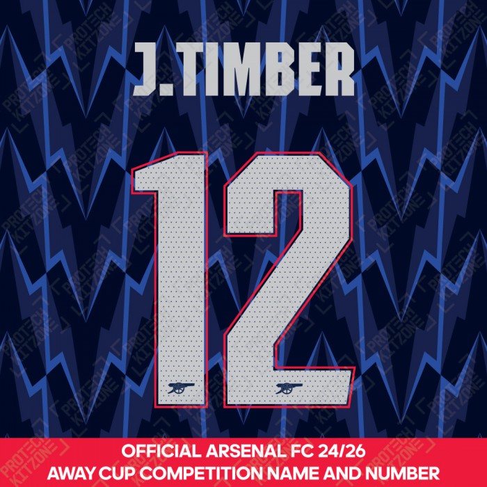 J. Timber 12 - Official Arsenal 2025/26 Away Club Name and Numbering