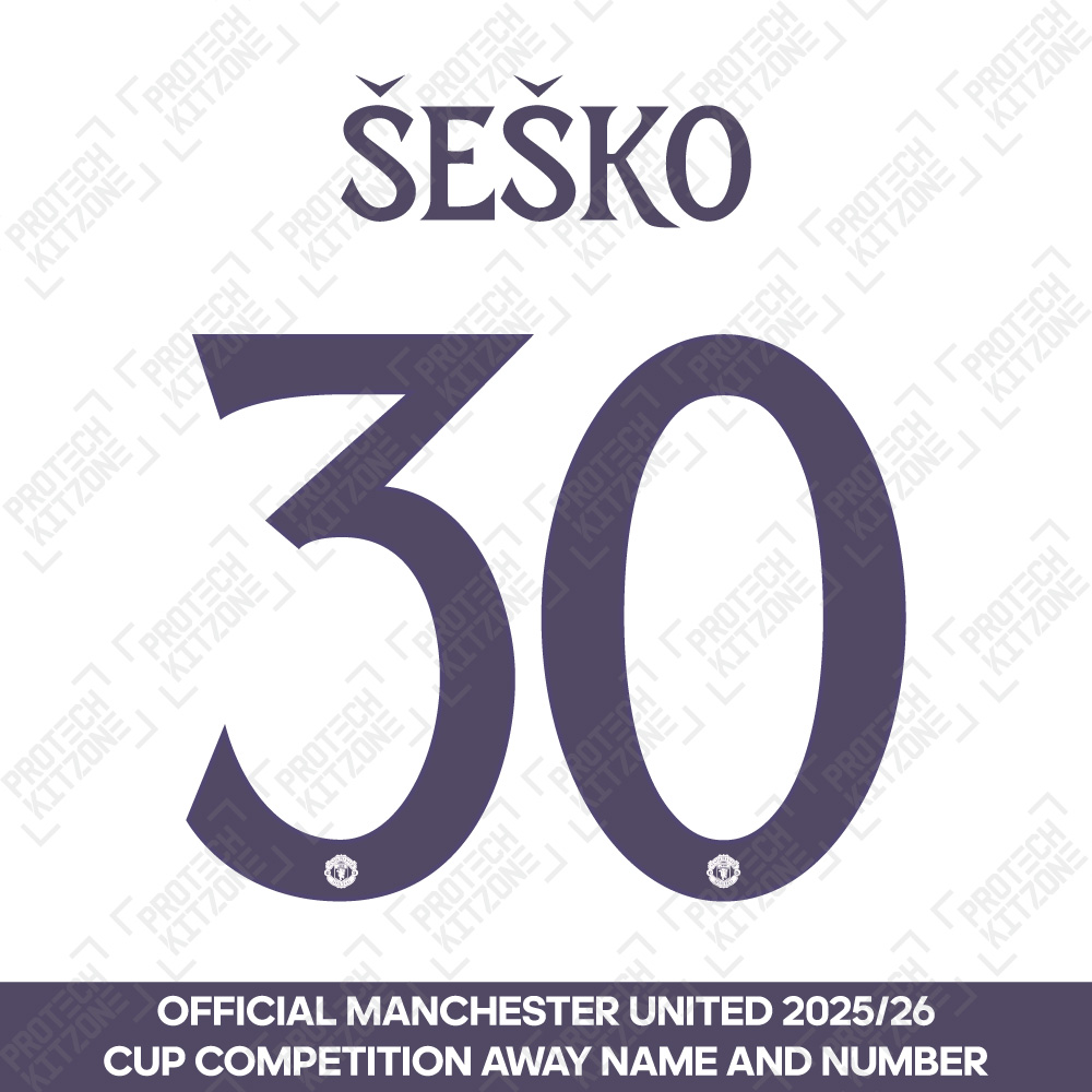 Šeško 30 (Official Manchester United FC 2025/26 Away Club Name and Numbering) Šeško 30 (Official Manchester United FC 2025/26 Away Club Name and Numbering)