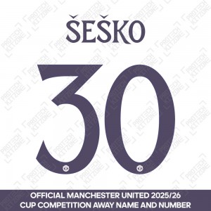 Šeško 30 (Official Manchester United FC 2025/26 Away Club Name and Numbering) 