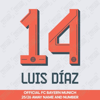 Luis Díaz 14 - Official Bayern Munich 2025/26 Away Name and Numbering