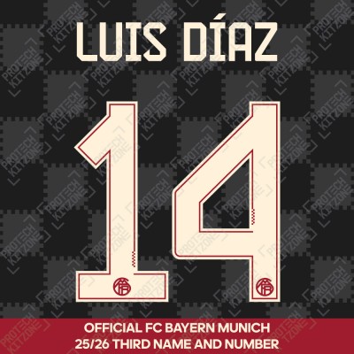 Luis Díaz 14 - Official Bayern Munich 2025/26 Third Name and Numbering