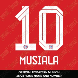 Musiala 10 - Official Bayern Munich 2025/26 Home Name and Numbering