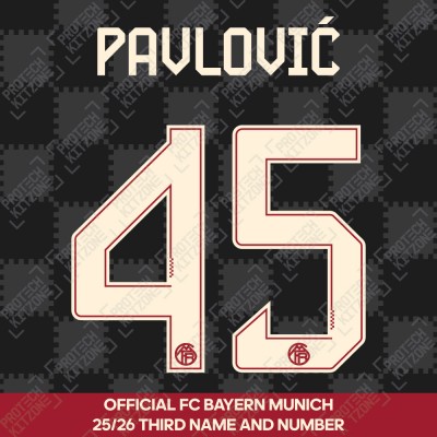 Pavlović 45 - Official Bayern Munich 2025/26 Third Name and Numbering
