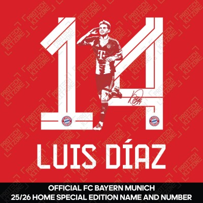 Luis Díaz 14 - Official Bayern Munich 2025/26 Special Edition Name and Numbering