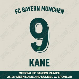 Kane 9 - Official Bayern Munich 2025/26 Wiesn Name and Numbering w/ Sponsor