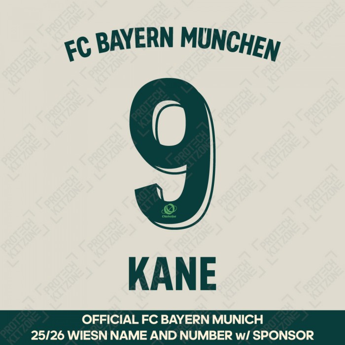 Kane 9 - Official Bayern Munich 2025/26 Wiesn Name and Numbering w/ Sponsor