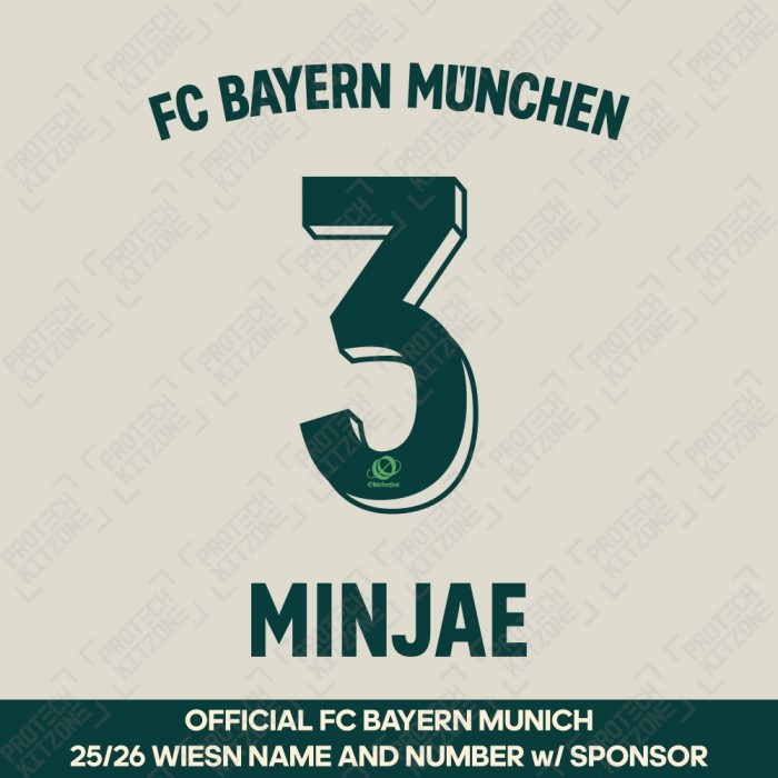 Minjae 3 - Official Bayern Munich 2025/26 Wiesn Name and Numbering w/ Sponsor
