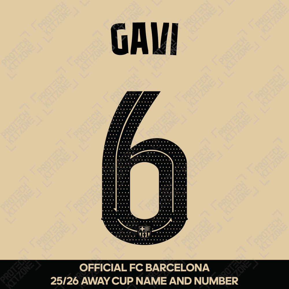 Gavi 6 (Official FC Barcelona 2025/26 Away Name & Numbering - Cup / Play Version) Gavi 6 (Official FC Barcelona 2025/26 Away Name & Numbering - Cup / Play Version)