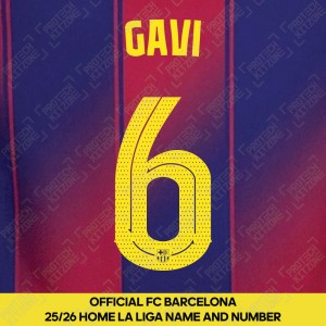 Gavi 6 (Official FC Barcelona 2025/26 Home Name & Numbering - Cup / Play Version) 
