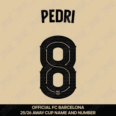 Pedri 8 (Official FC Barcelona 2025/26 Away Name & Numbering - Cup / Play Version) 