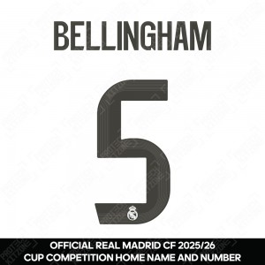 Bellingham 5 (Official Real Madrid CF 2025/26 Home Cup Competition Name and Numbering)