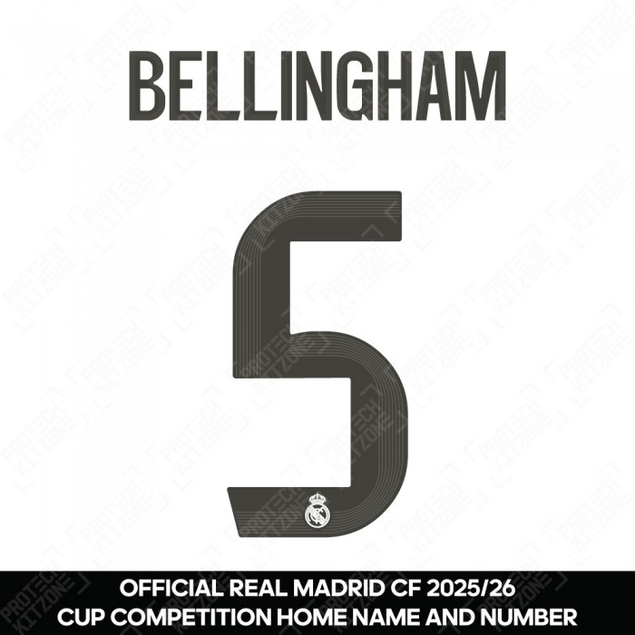 Bellingham 5 (Official Real Madrid CF 2025/26 Home Cup Competition Name and Numbering)