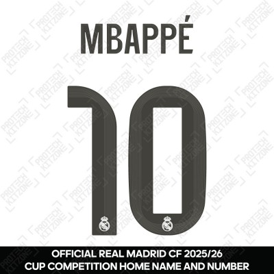 Mbappé 10 (Official Real Madrid CF 2025/26 Home Cup Competition Name and Numbering)