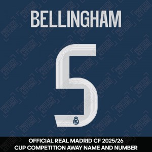 Bellingham 5 (Official Real Madrid CF 2025/26 Away Cup Competition Name and Numbering)