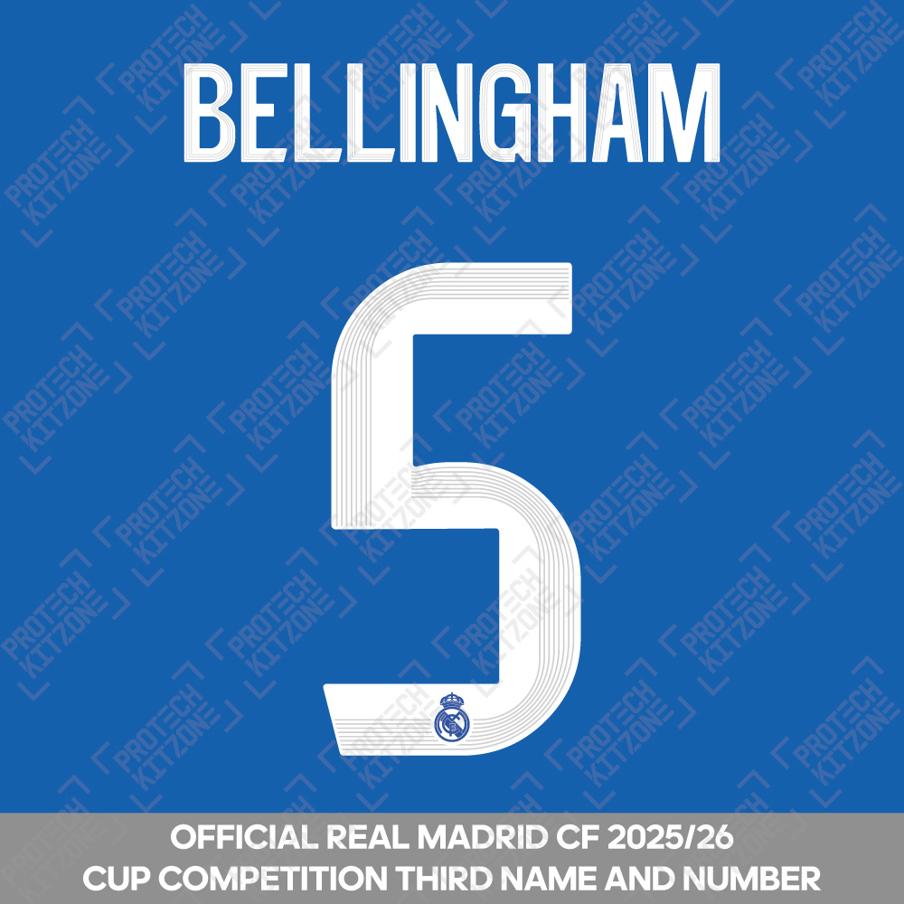 Bellingham 5 (Official Real Madrid CF 2025/26 Third Cup Competition Name and Numbering) (B5-RMCF-2526-3R-NNS, 2025/26 Season Nameset, ) by www.protechkitzone.com Bellingham 5 (Official Real Madrid CF 2025/26 Third Cup Competition Name and Numbering)
