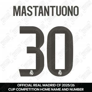 Mastantuono 30 (Official Real Madrid CF 2025/26 Home Cup Competition Name and Numbering)