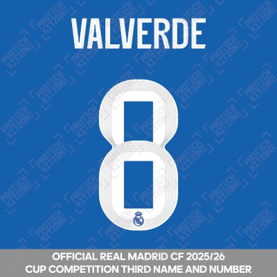 Valverde 8 (Official Real Madrid CF 2025/26 Third Cup Competition Name and Numbering)