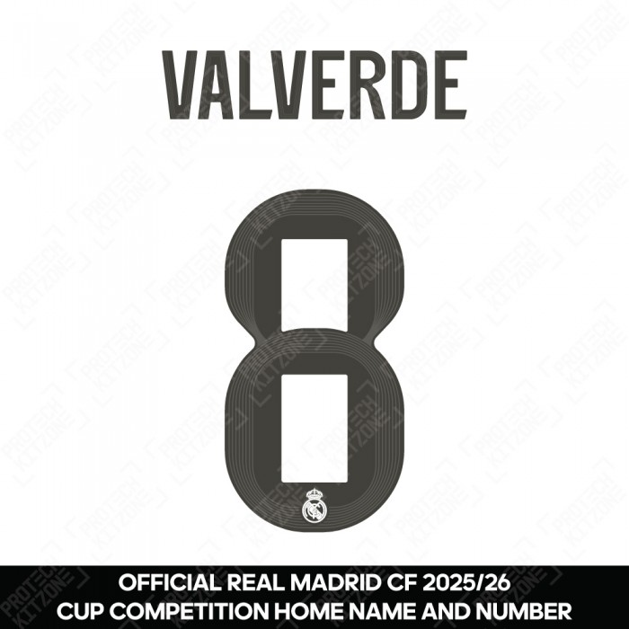 Valverde 8 (Official Real Madrid CF 2025/26 Home Cup Competition Name and Numbering)