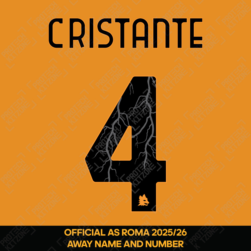 Cristante 4 - (Official AS Roma FC 2025/26 Away Name and Numbering) Cristante 4 - (Official AS Roma FC 2025/26 Away Name and Numbering)