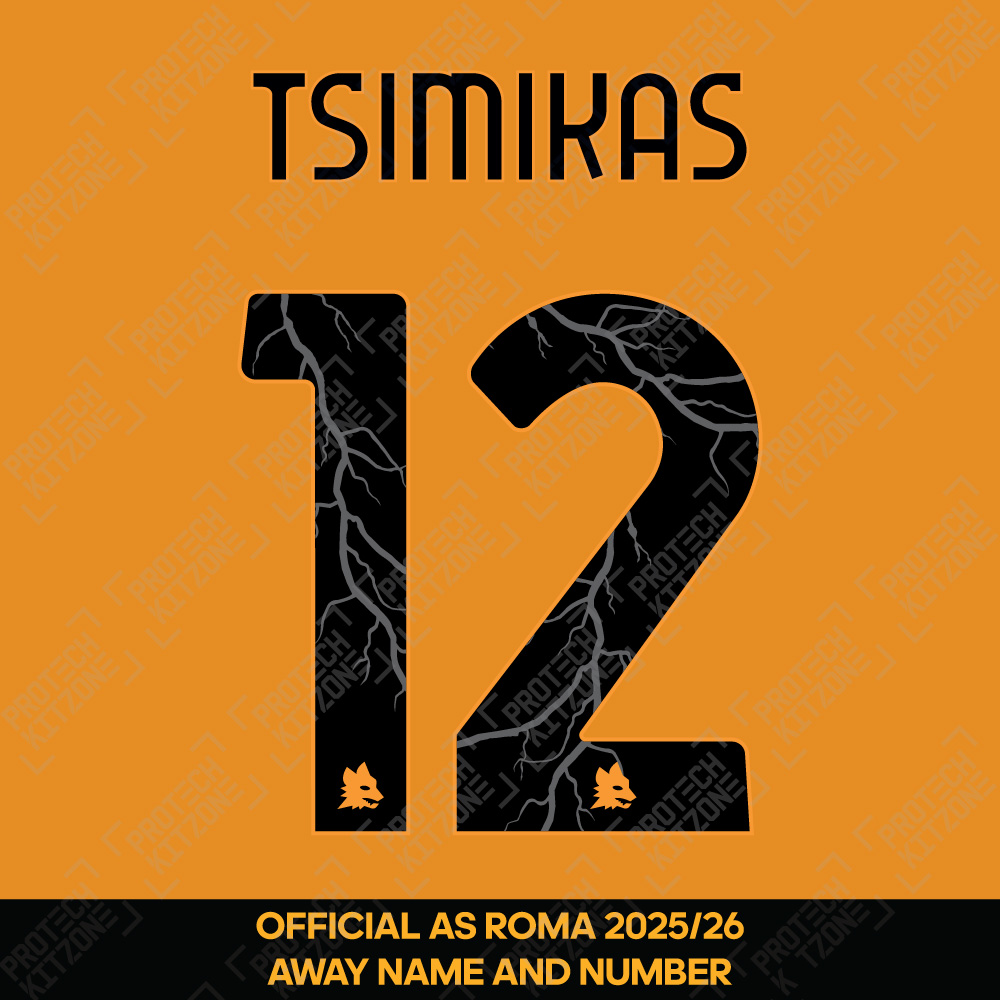 Tsimikas 12 - (Official AS Roma FC 2025/26 Away Name and Numbering) Tsimikas 12 - (Official AS Roma FC 2025/26 Away Name and Numbering)