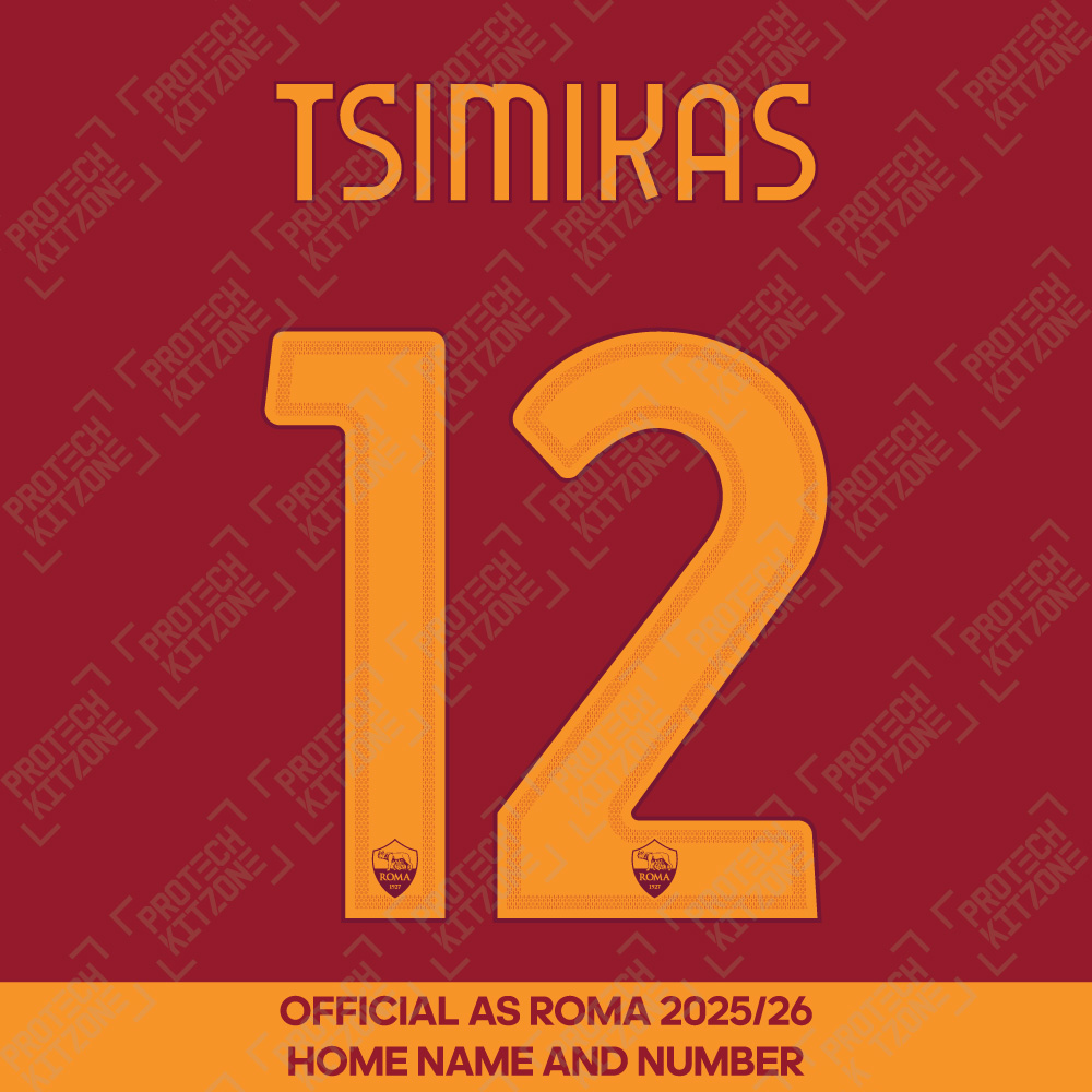 Tsimikas 12 - (Official AS Roma FC 2025/26 Home Name and Numbering) Tsimikas 12 - (Official AS Roma FC 2025/26 Home Name and Numbering)