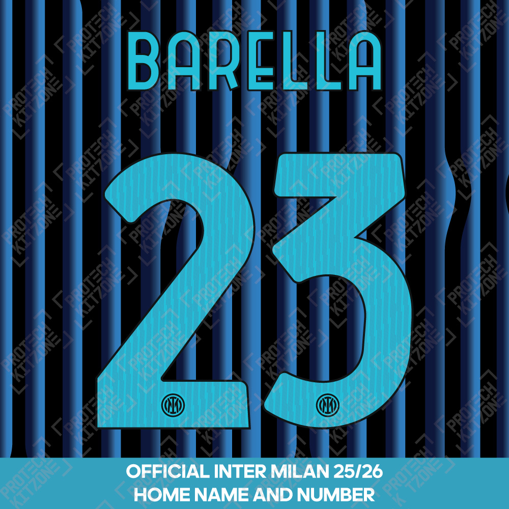 Barella 23 - Official Inter Milan 2025/26 Home Name and Numbering (B23-INTER-2526-HM, 2025/26 Season Nameset, ) by www.protechkitzone.com Barella 23 - Official Inter Milan 2025/26 Home Name and Numbering