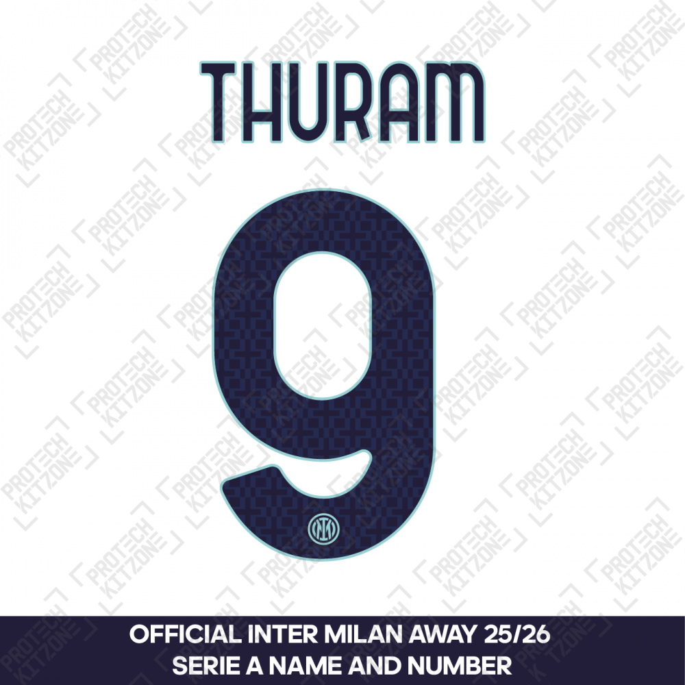 Thuram 9 - Official Inter Milan 2025/26 Away Name and Numbering (T9-INTER-2526-AW, 2025/26 Season Nameset, ) by www.protechkitzone.com Thuram 9 - Official Inter Milan 2025/26 Away Name and Numbering