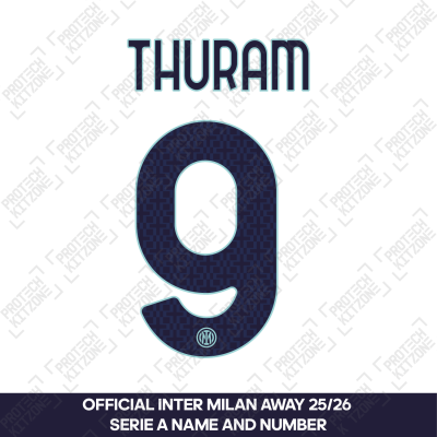 Thuram 9 - Official Inter Milan 2025/26 Away Name and Numbering 