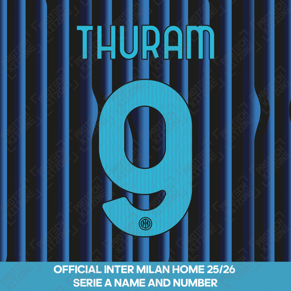 Thuram 9 - Official Inter Milan 2025/26 Home Name and Numbering (T9-INTER-2526-HM, 2025/26 Season Nameset, ) by www.protechkitzone.com Thuram 9 - Official Inter Milan 2025/26 Home Name and Numbering