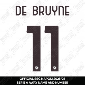De Bruyne 11 (Official SSC Napoli 2025/26 Away Serie A Name and Numbering)