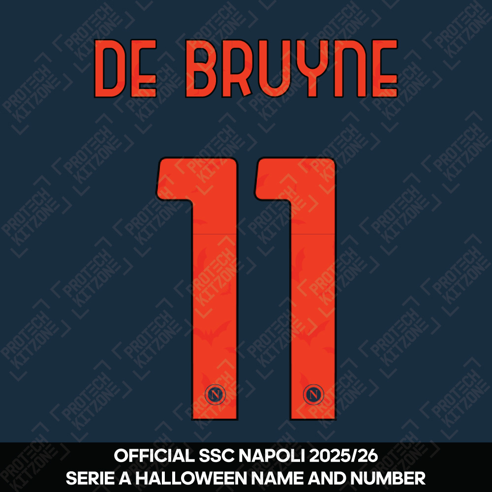 De Bruyne 11 (Official SSC Napoli 2025/26 Halloween Serie A Name and Numbering) De Bruyne 11 (Official SSC Napoli 2025/26 Halloween Serie A Name and Numbering)