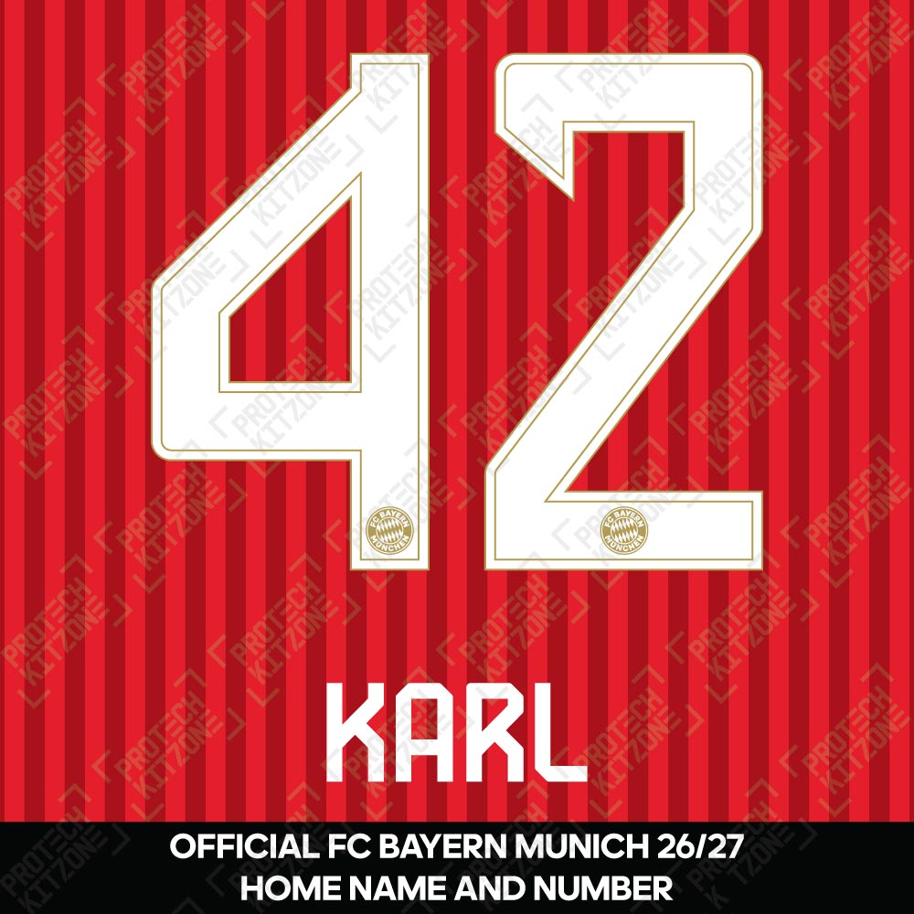 Karl 42 - Official Bayern Munich 2026/27 Home Name and Numbering Karl 42 - Official Bayern Munich 2026/27 Home Name and Numbering