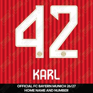 Karl 42 - Official Bayern Munich 2026/27 Home Name and Numbering Karl 42 - Official Bayern Munich 2026/27 Home Name and Numbering